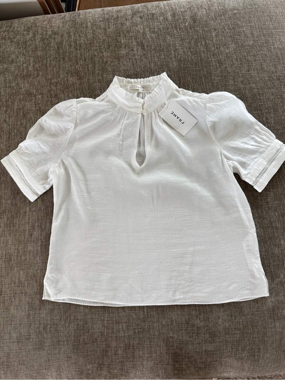 NWT Frame - Women's Ruffle Collar Inset Lace Top - Picture 2 of 3